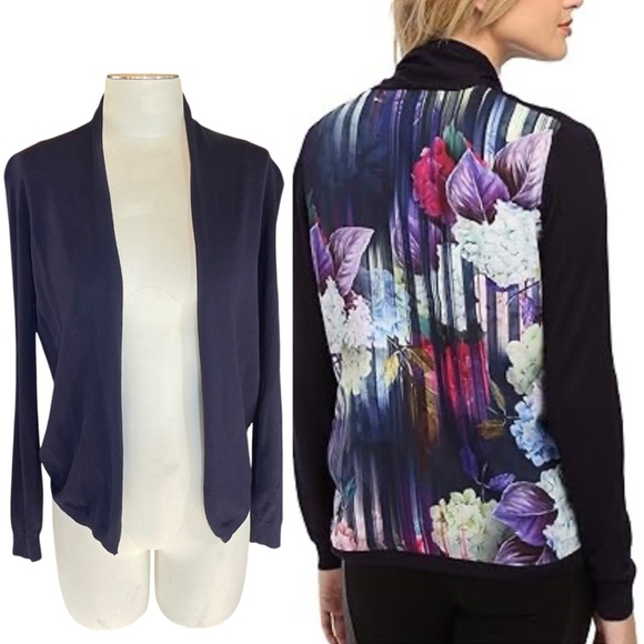 Ted Baker Sweaters - Ted Baker Hydrangea Haze Navy Floral Print Cardigan Sweater Women's Size 4